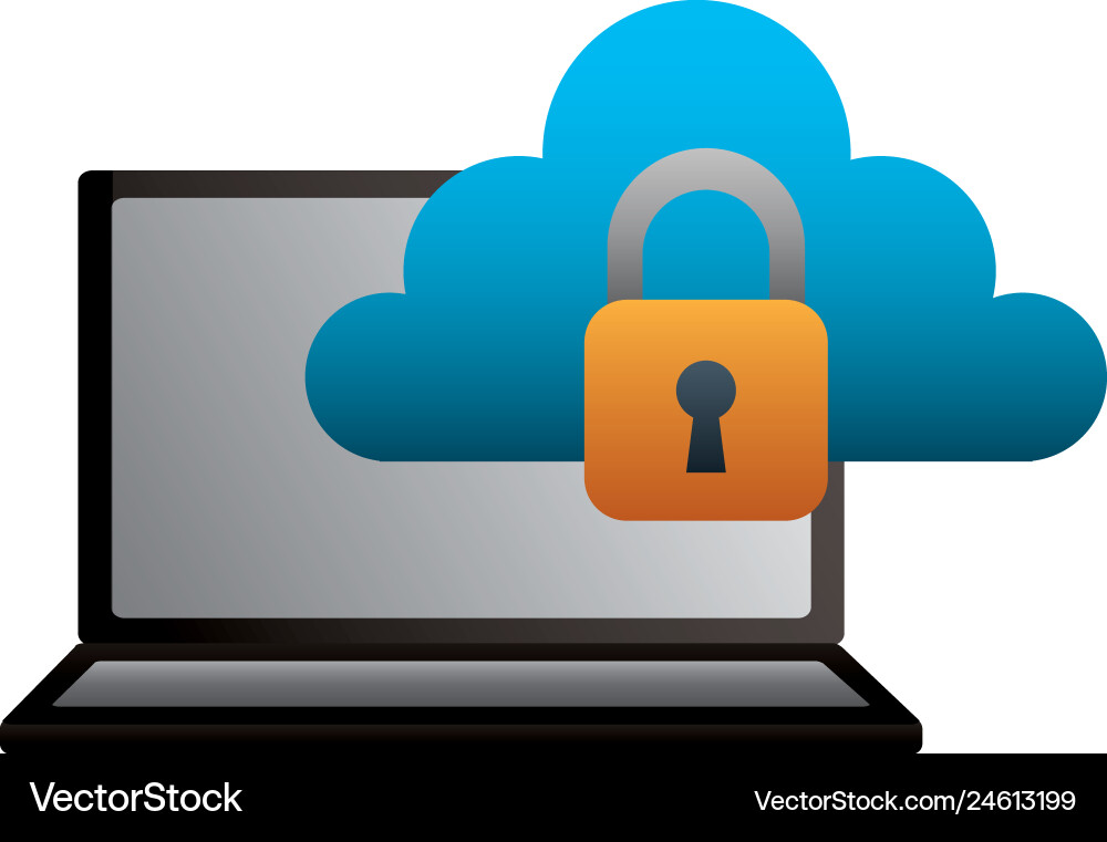 Laptop cloud computing security data Vector Image