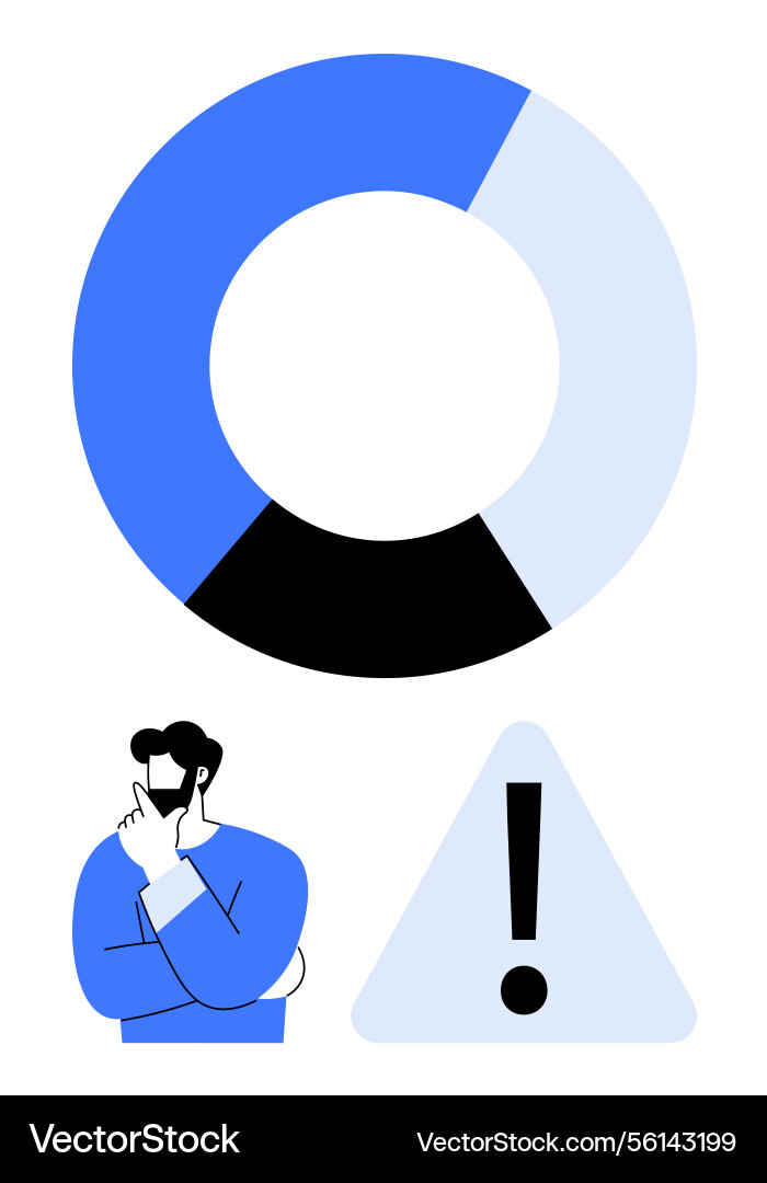 Man analyzing data with a pie chart and attention Man analyzing data with a pie chart and attention vector image