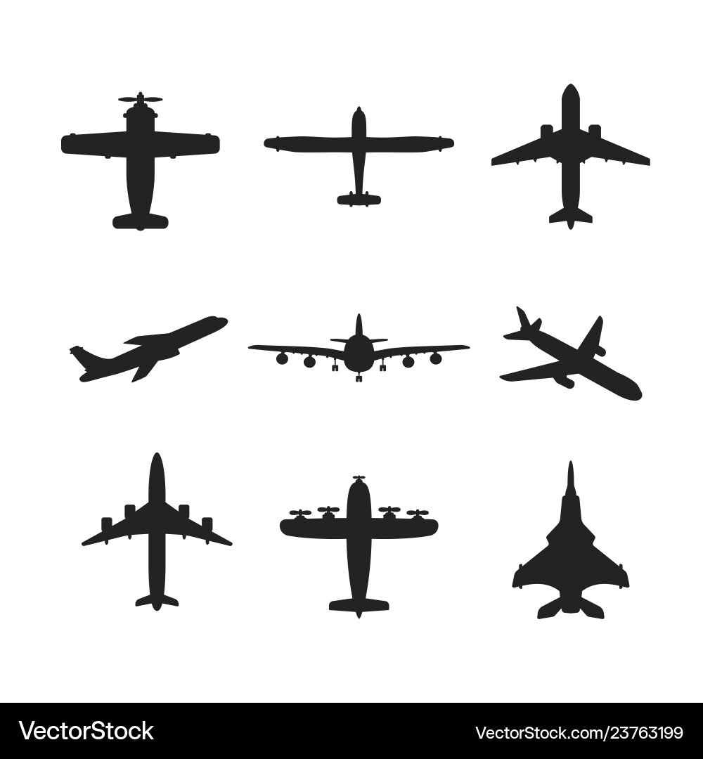 Monochrome Airplane Icon Set Vector Image