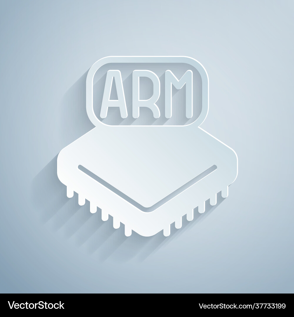 Paper cut processor icon isolated on grey Paper cut processor icon isolated on grey vector image