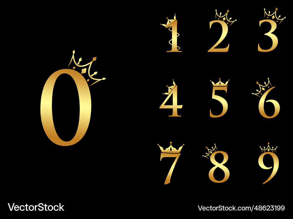 Set of elegant initial number with crown logo Set of elegant initial number with crown logo vector image