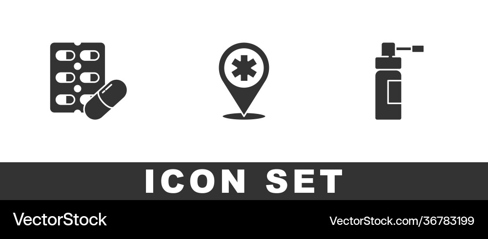 Set pills in blister pack map pointer with cross Set pills in blister pack map pointer with cross vector image