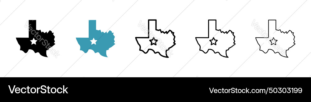 Texas map icon set state shape and flag symbol Vector Image