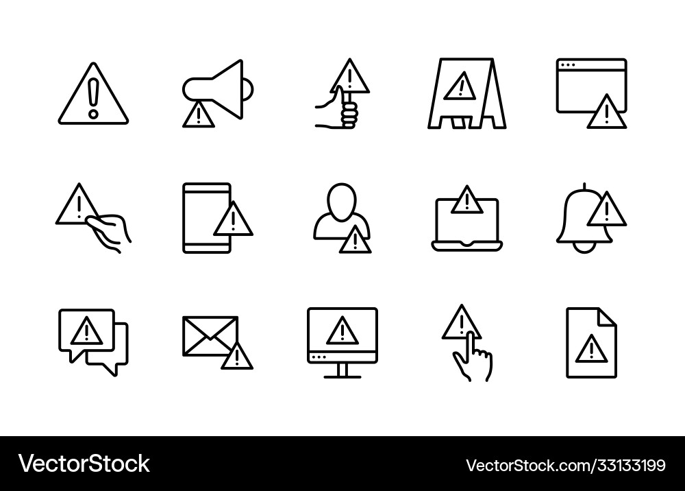 Warnings and attention linear icons set Warnings and attention linear icons set Vector Image