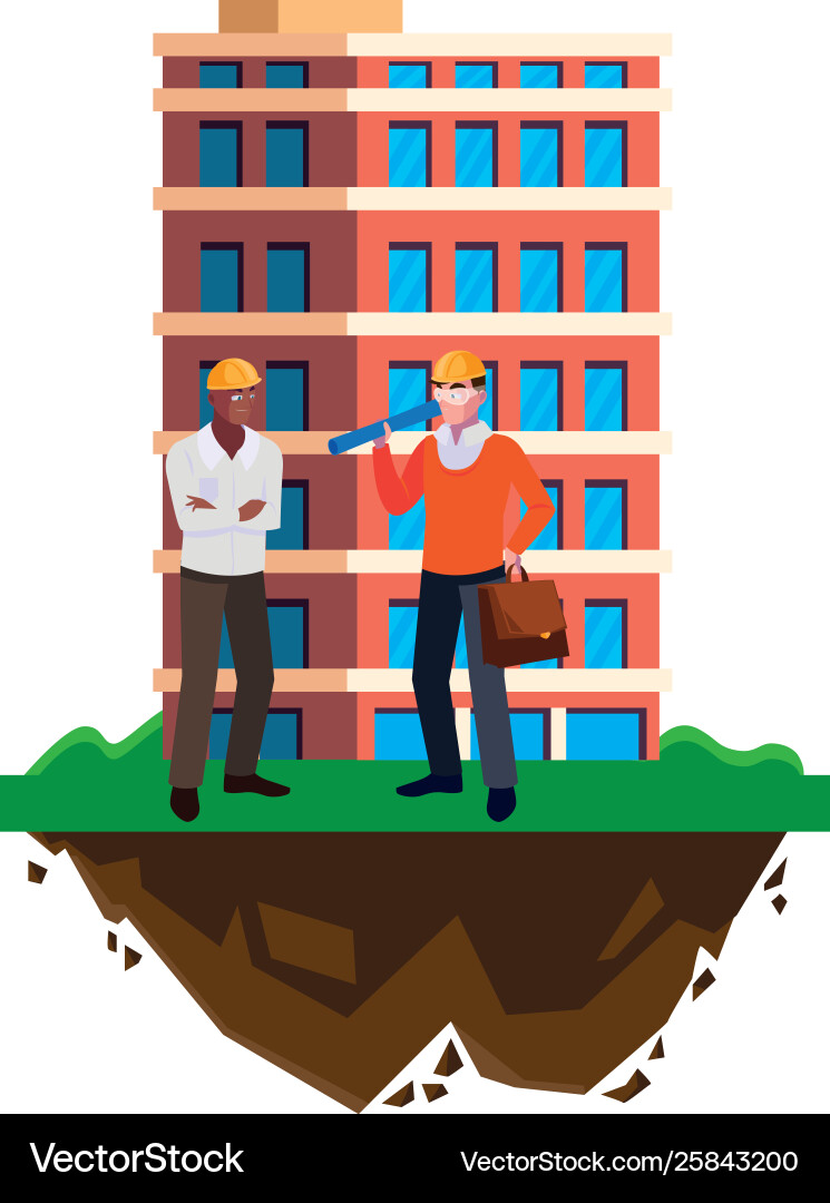 Architect builder with constructor workers Architect builder with constructor workers Vector Image