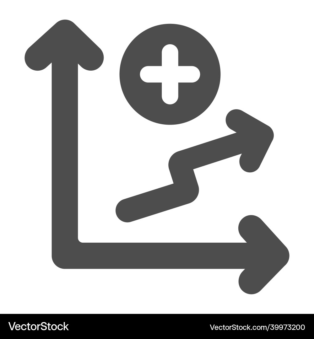 Chart with upward curved arrow and plus solid icon Chart with upward curved arrow and plus solid icon vector image