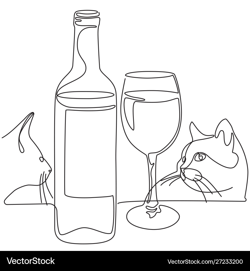 Continuous line drawing bottle and glass wine Continuous line drawing bottle and glass wine vector image