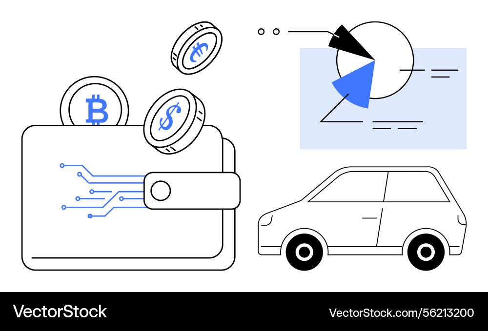 Digital wallet with cryptocurrency data analytics Digital wallet with cryptocurrency data analytics vector image