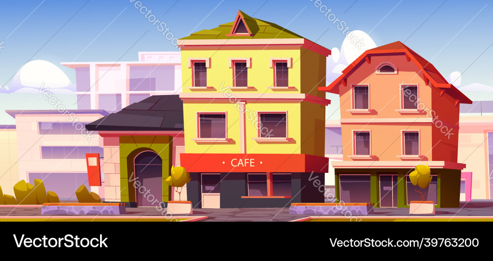 European city street with cafe and shop buildings European city street with cafe and shop buildings vector image