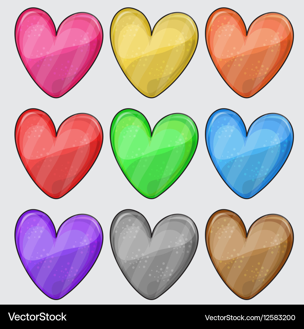 Nine matted color heart web buttons on white Vector Image