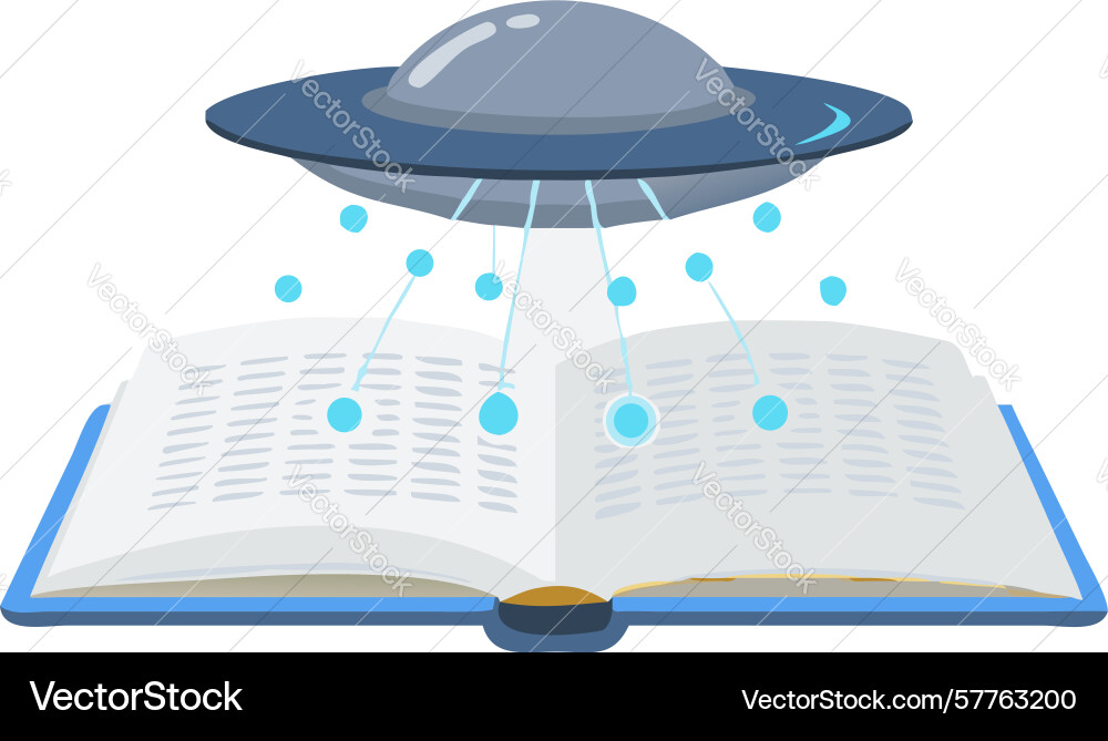 Open book with hovering ufo abduction scene Vector Image
