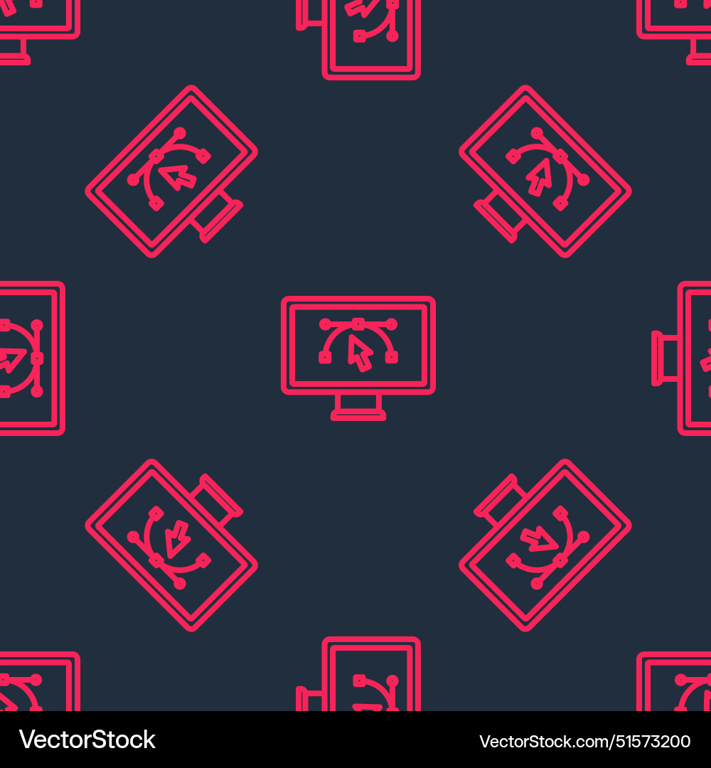 Red line computer display with design program Red line computer display with design program vector image