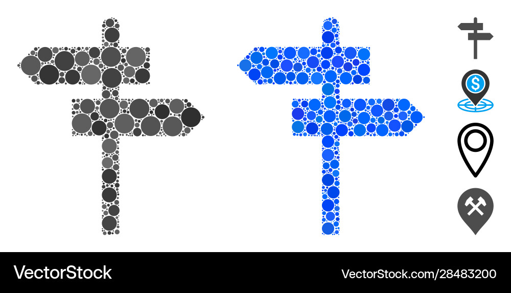 Road pointer mosaic icon round dots Road pointer mosaic icon round dots vector image