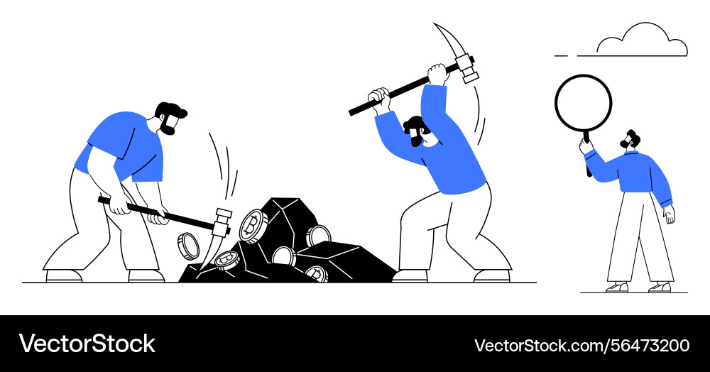 Team effort in mining gems with tools Team effort in mining gems with tools Vector Image