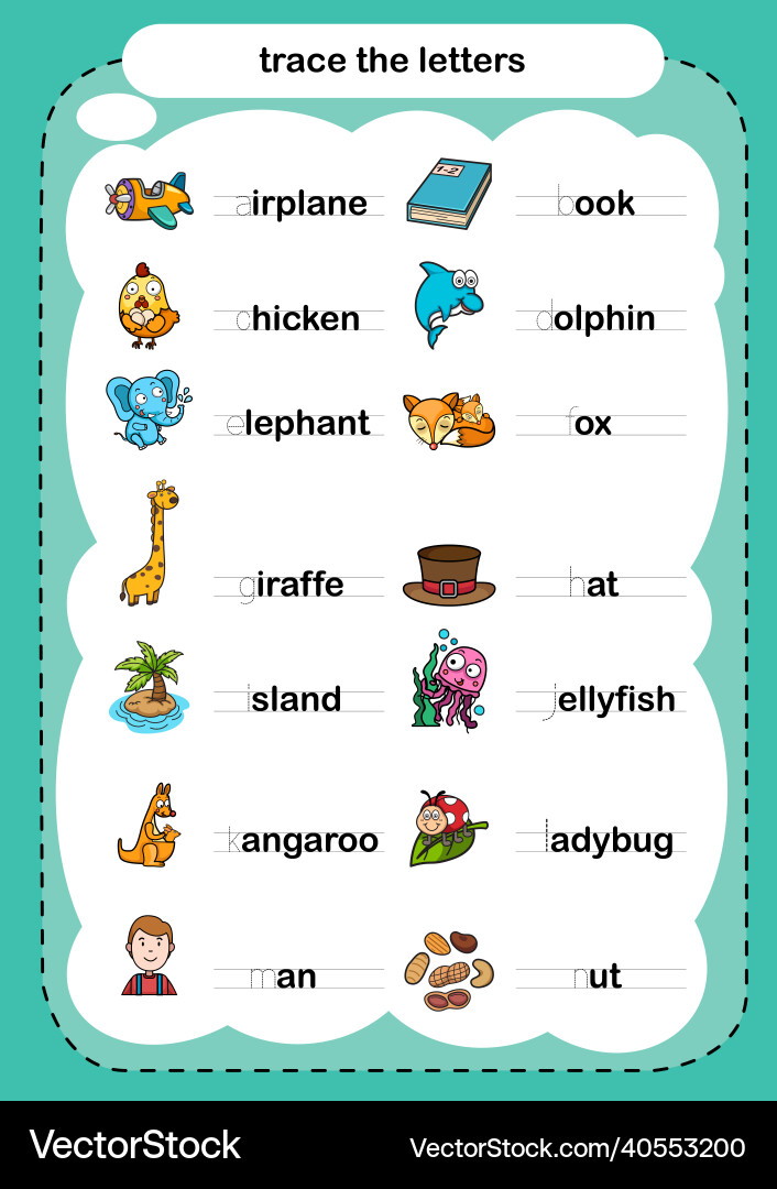 Trace the letters exercise Trace the letters exercise vector image