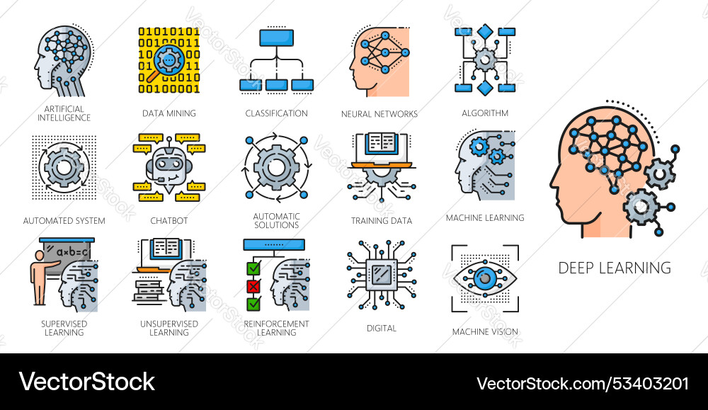 AI Machine Learning Icons - Neural Network vector image