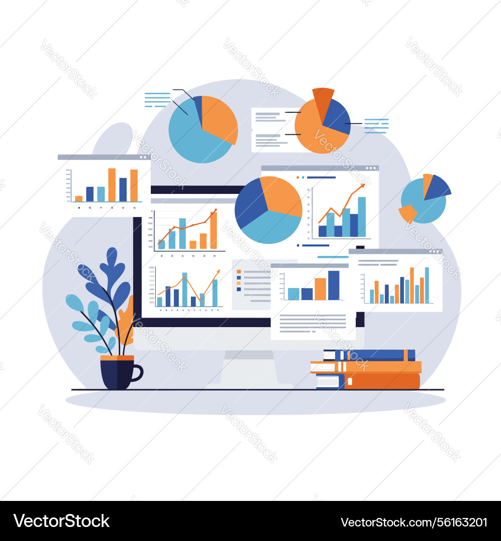 Computer screen displaying colorful graphs Computer screen displaying colorful graphs vector image
