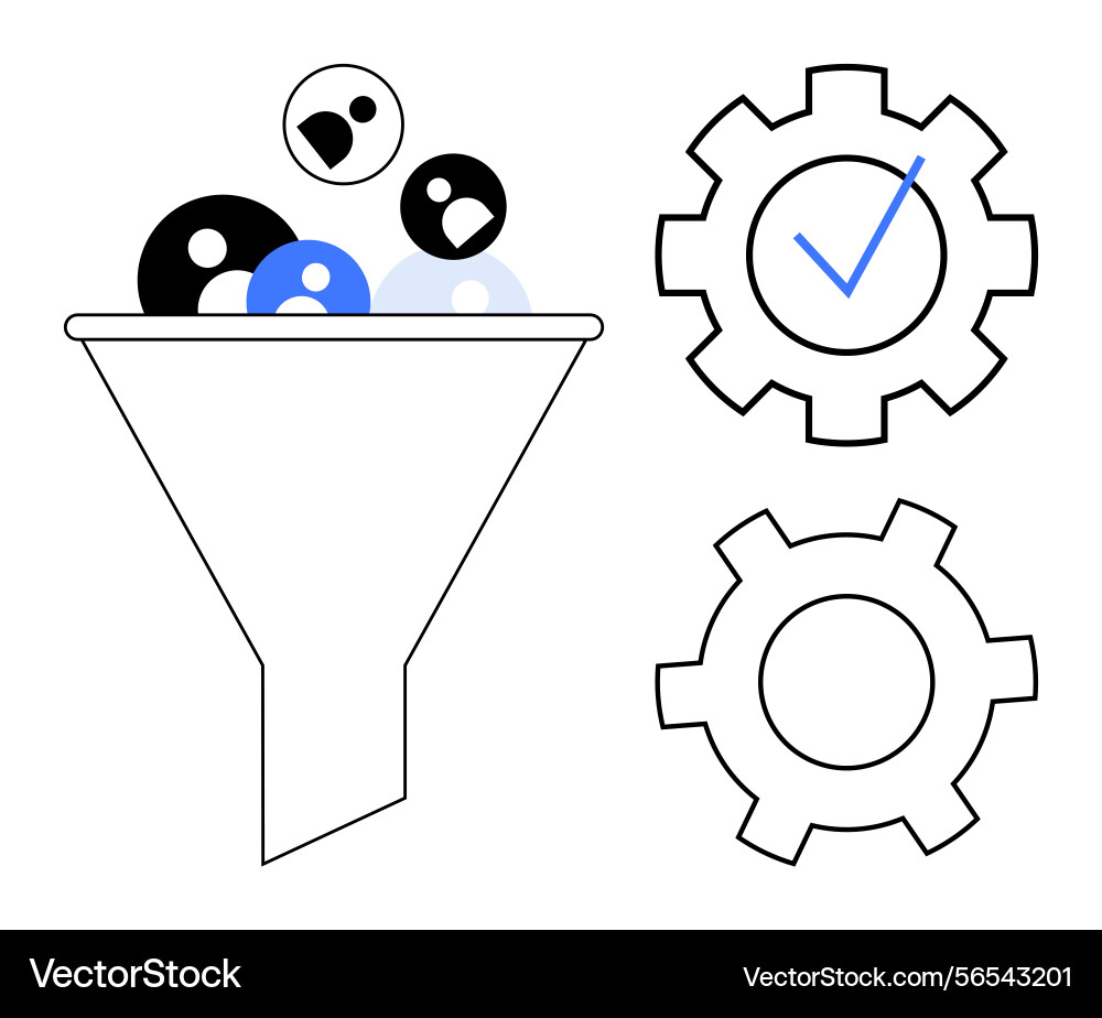 Datenfilterung und Verarbeitung des Arbeitsablaufs mit Trichter Datenfilterung und Verarbeitung des Arbeitsablaufs mit Trichter vektorbild