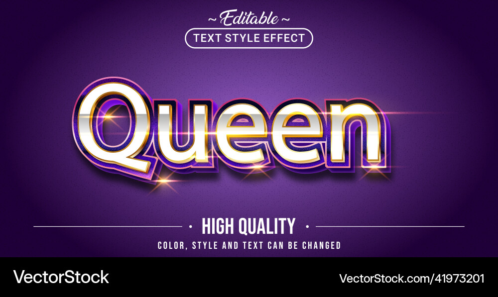 Editable text style effect - queen Editable text style effect - queen vector image