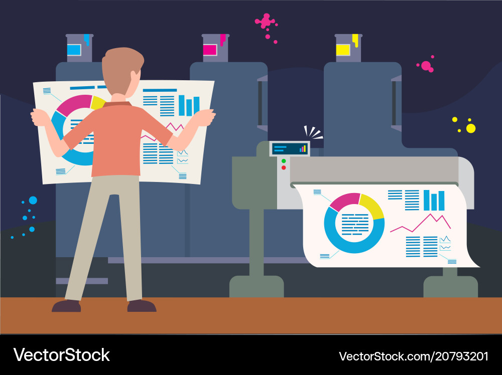 Guy print graph on printer Guy print graph on printer vector image