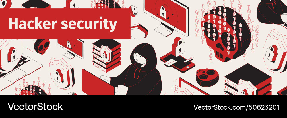 Hacker security isometric composition Hacker security isometric composition Vector Image