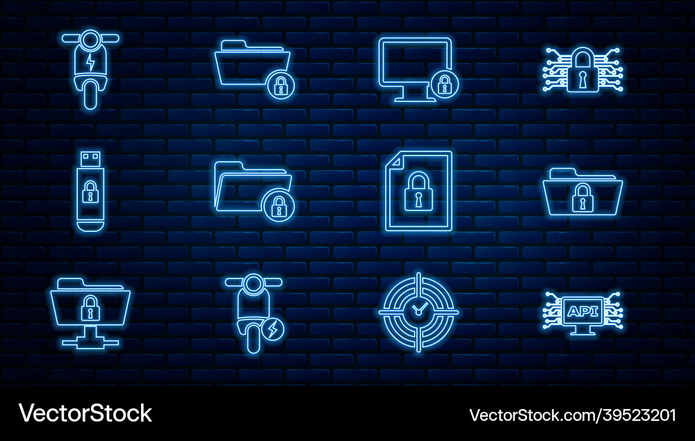Set line computer api interface folder and lock Set line computer api interface folder and lock vector image