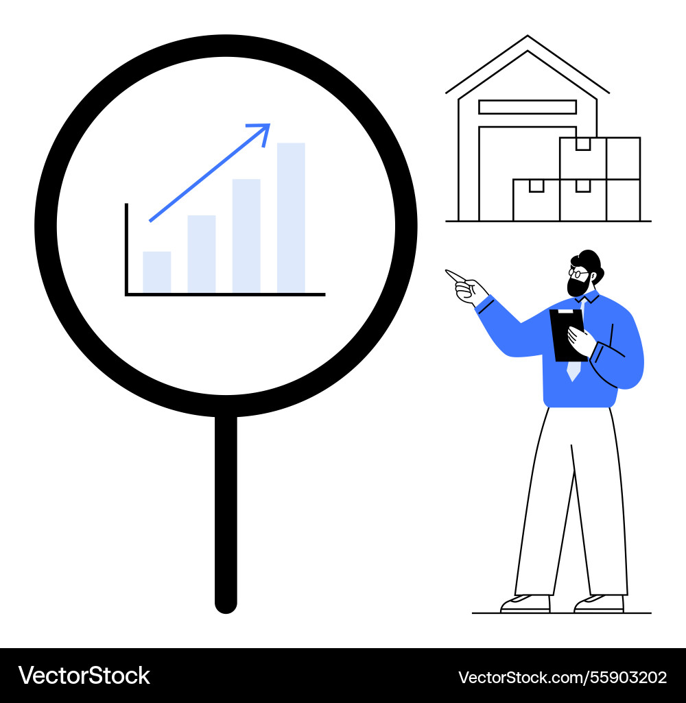 Business analysis with graph under magnifying vector image