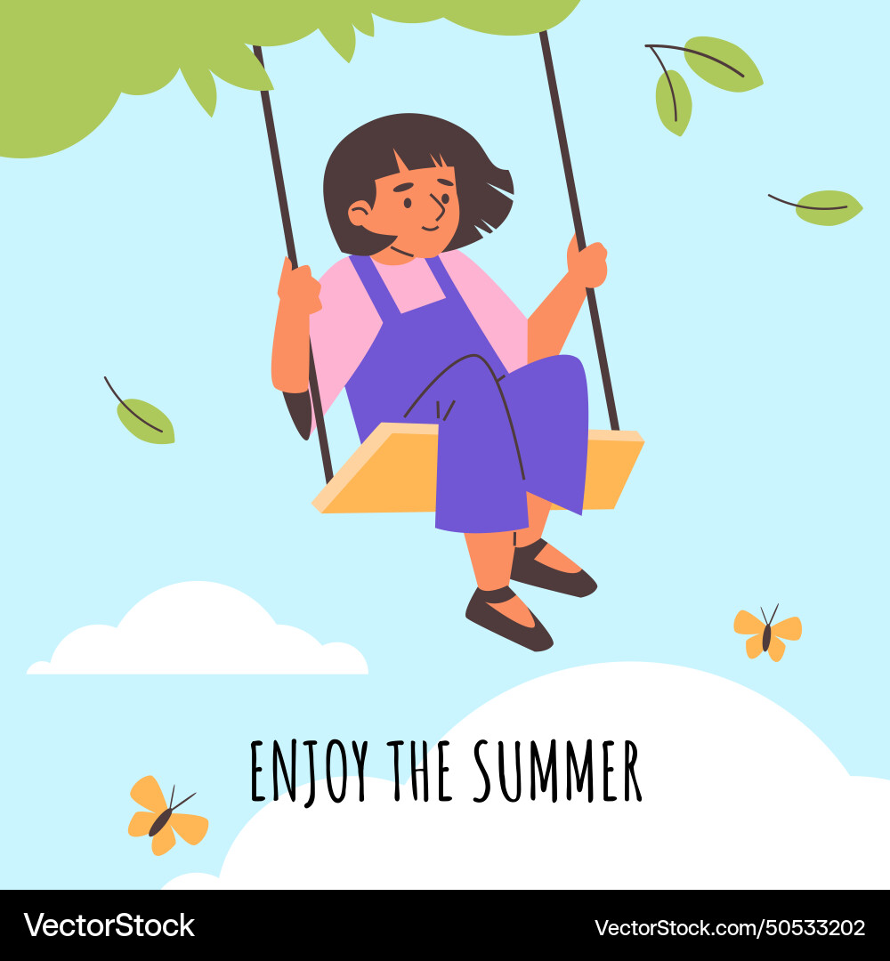 Child on a swing summer Royalty Free Vector Image