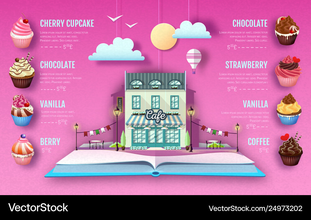 Dessert cupcake menu design cut out paper Dessert cupcake menu design cut out paper vector image