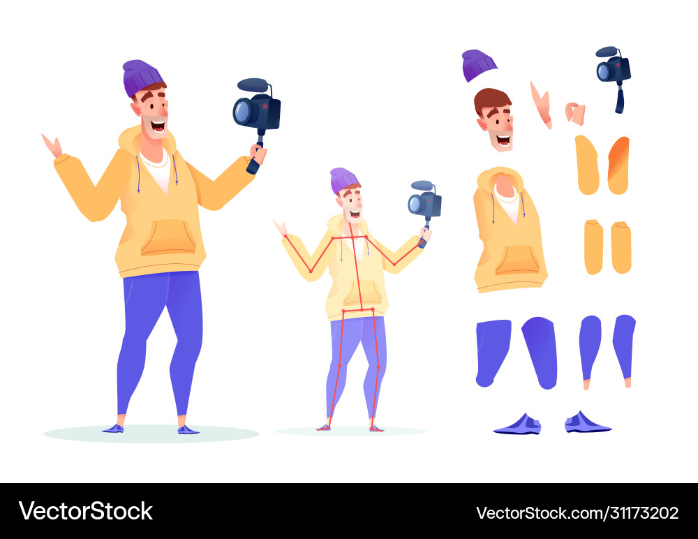 Flat video blogger streamer animation set Flat video blogger streamer animation set vector image