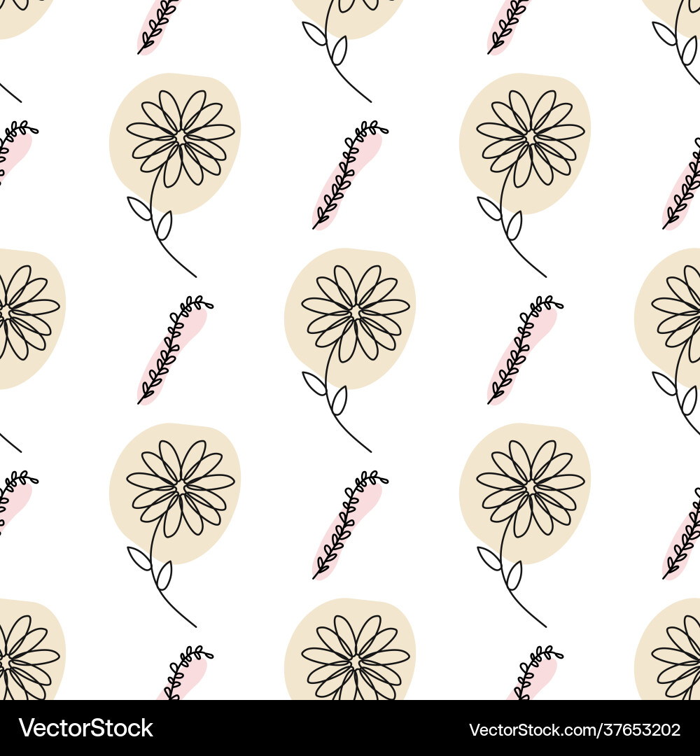 Flower and twig pattern in line art style on white Flower and twig pattern in line art style on white vector image
