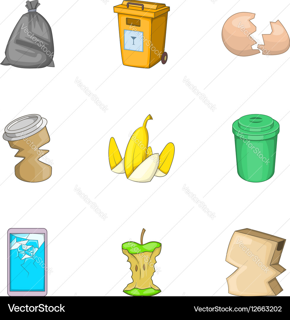 Garbage sorting concept icons set cartoon style vector image