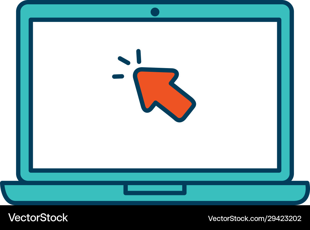 Laptop-Computer mit Pfeil Cursor isoliert Icon vektorbild