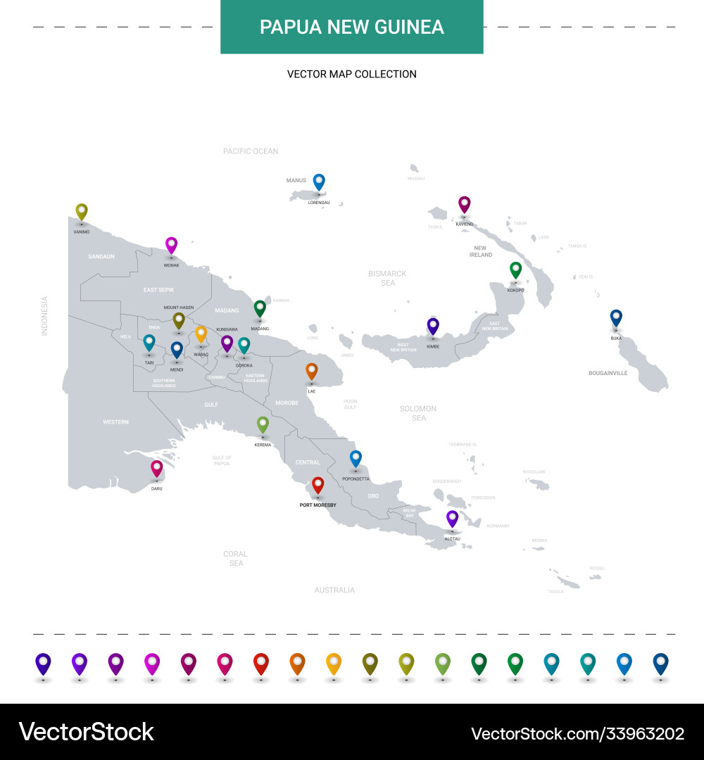 Papua new guinea map with location pointer marks vector image