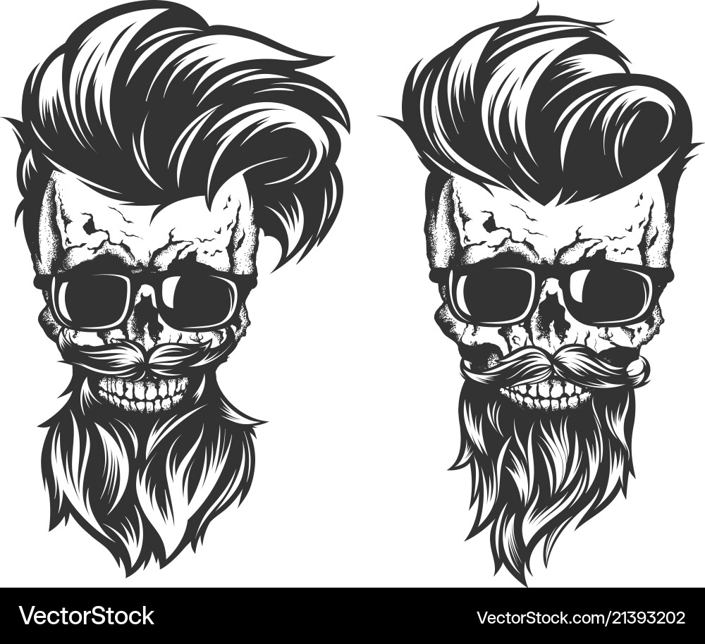 Skull with Bold Hair and Beard vector image