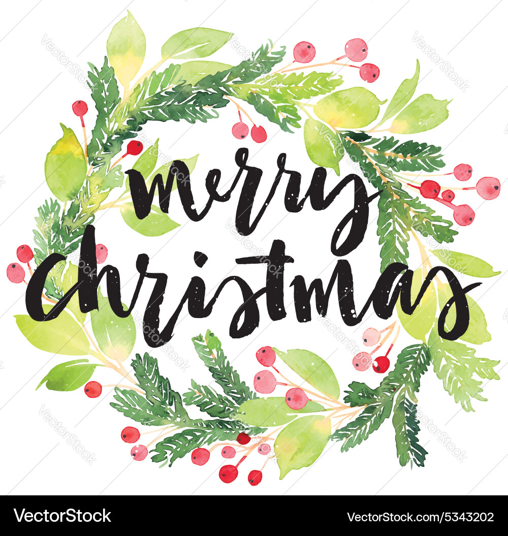 Watercolor Christmas Wreath Card Vector Image