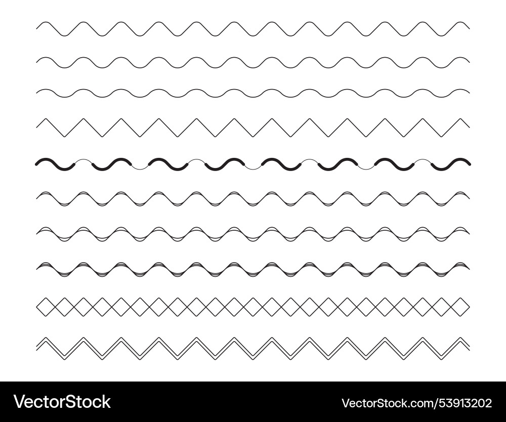 Zigzag wave line border frame element set Zigzag wave line border frame element set Vector Image