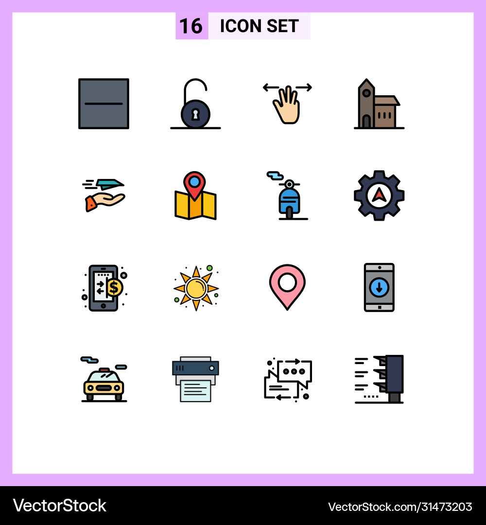 16 universal flat color filled lines set for web Vector Image