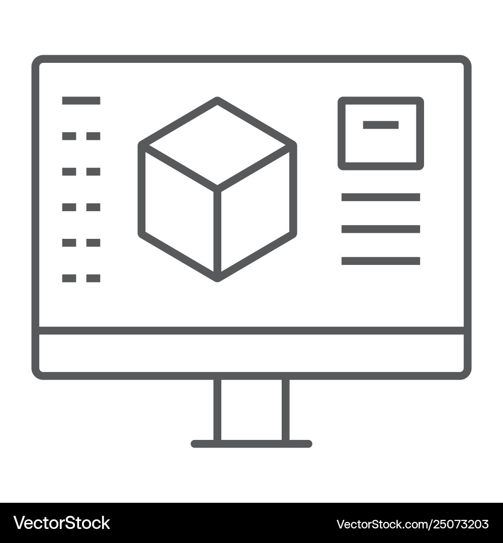 3d design thin line icon model and computer vector image