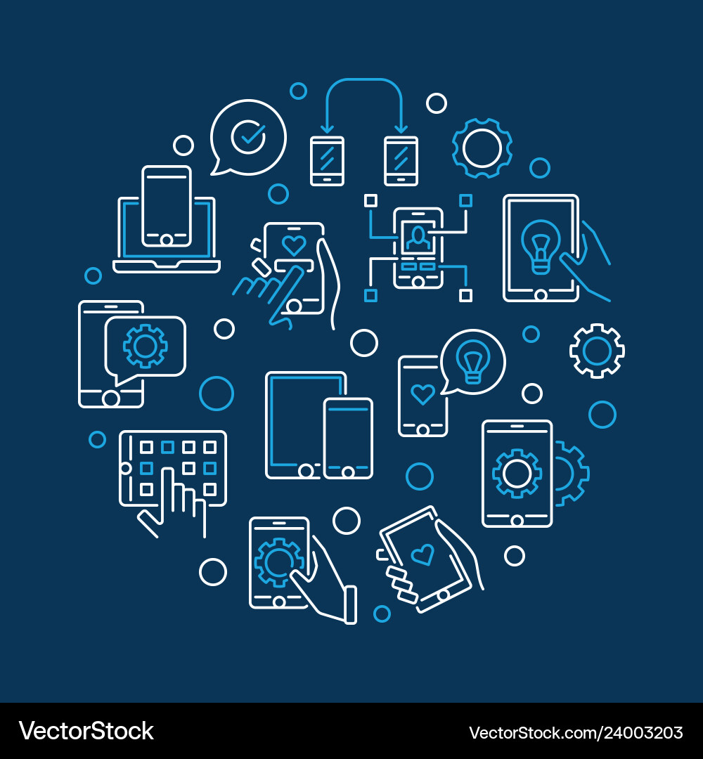 Apps and mobile app development round line Apps and mobile app development round line vector image