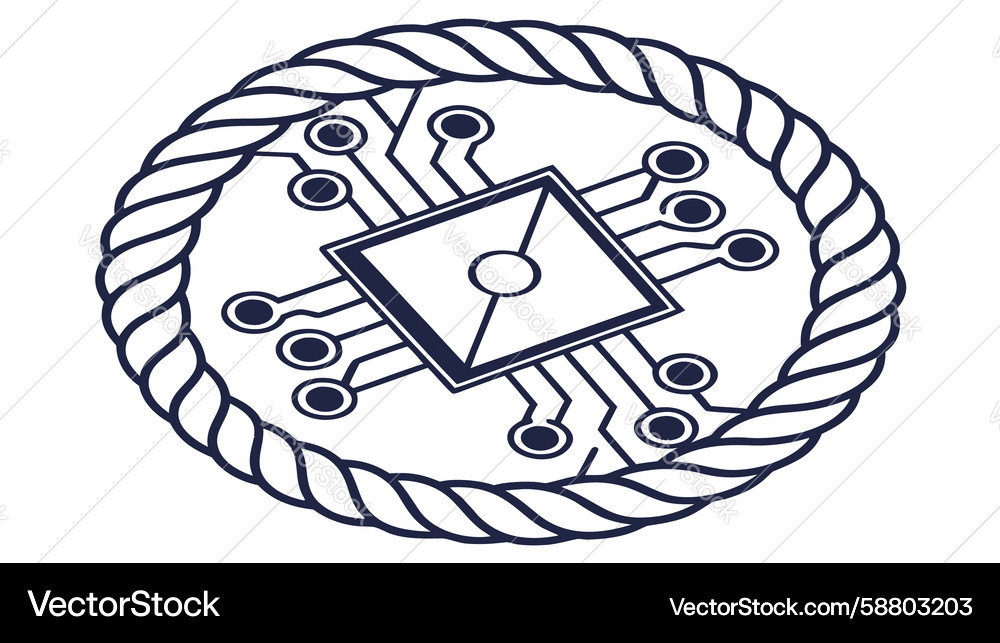 Circular circuit board with rope border tech Vector Image