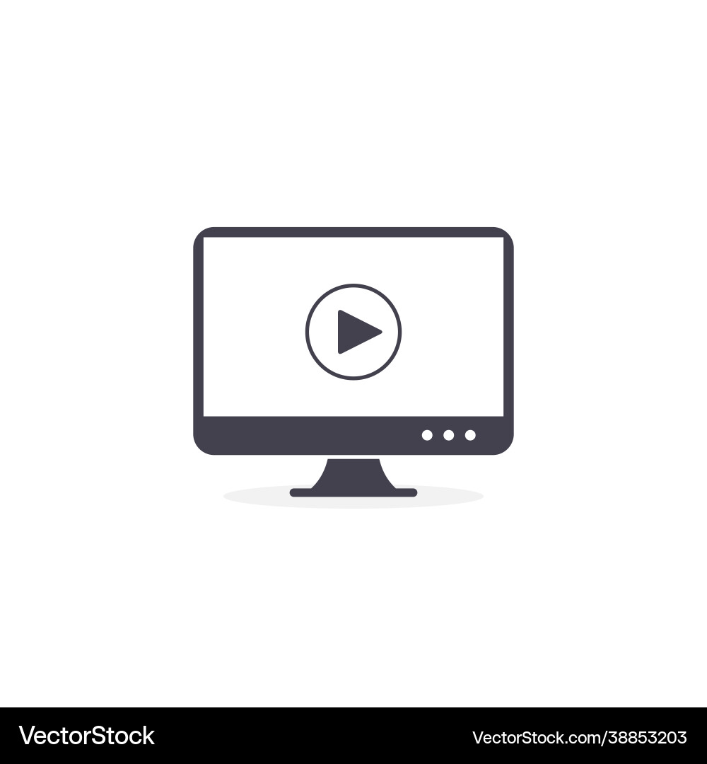 Computer monitor with player sign flat play vector image