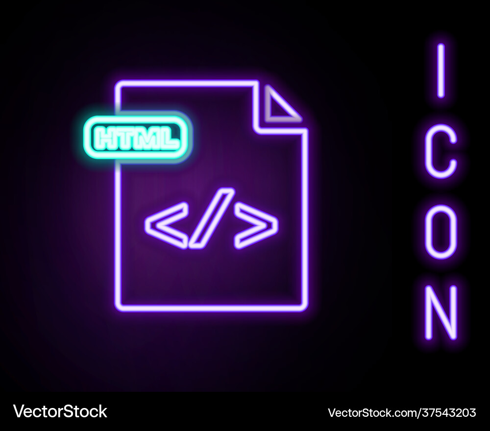 Glowing neon line html file document download Vector Image