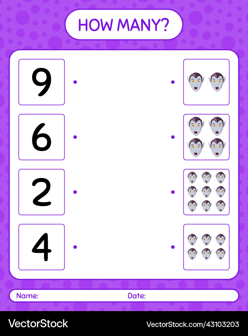 How many counting game with vampire worksheet Vector Image
