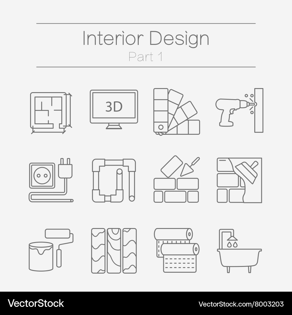 Interor design icons isolated Vector Image