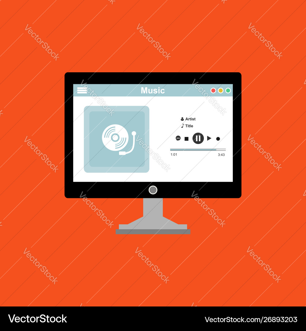 Media player application app template with flat vector image