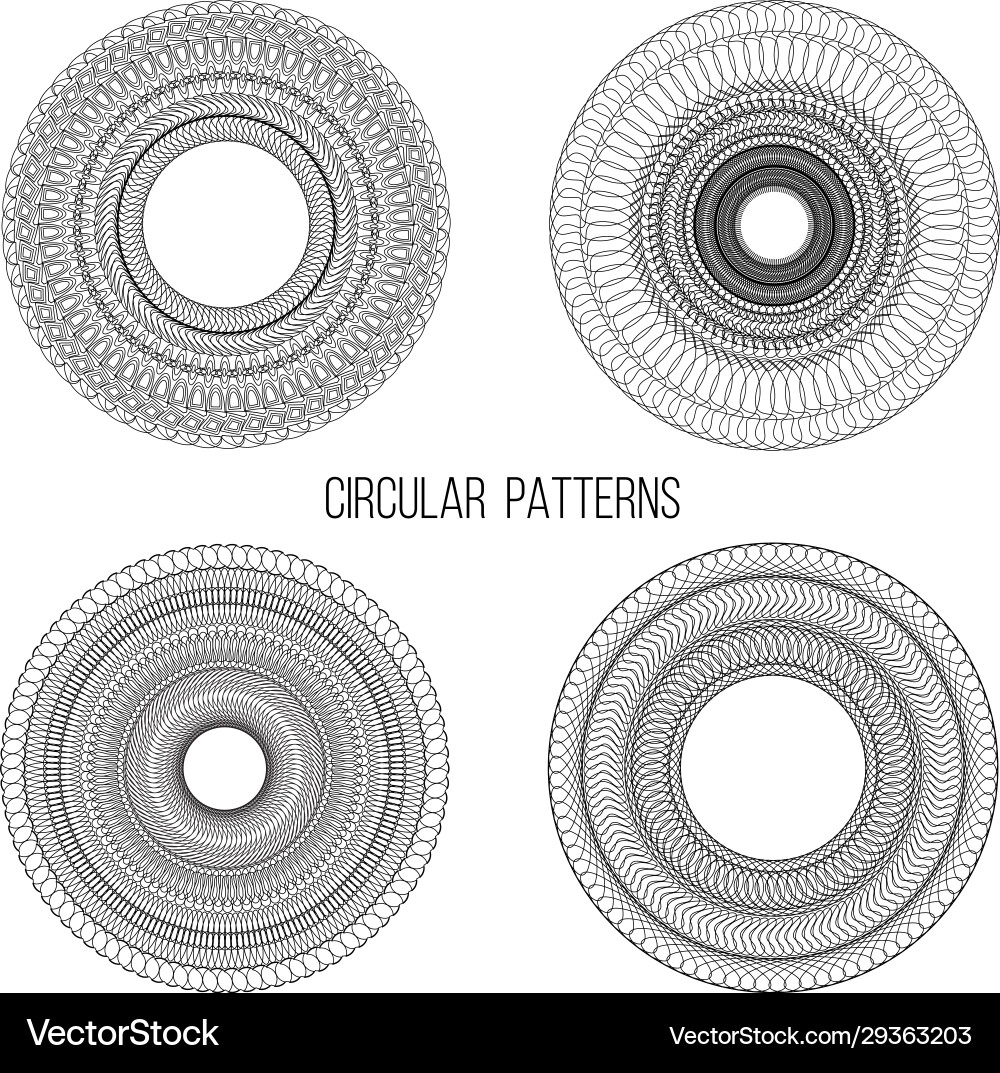 Monochrome circular linear patterns vector image