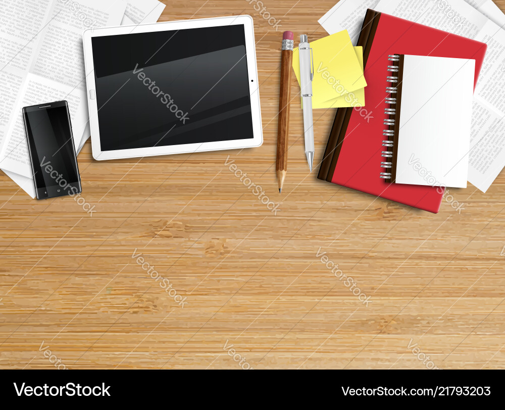 Realistic Office Desk with Objects vector image