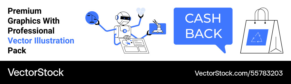 Robot multitasking with shopping elements Vector Image