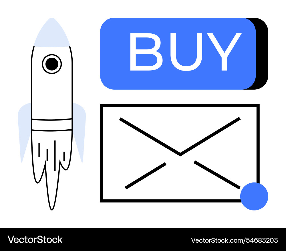Rocket buy button and envelope symbolizing e Vector Image